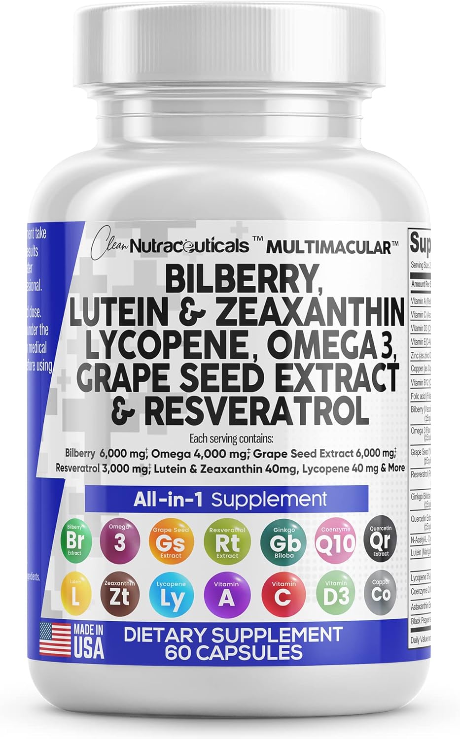 Suplementos Vitaminas para la salud ocular con arándano