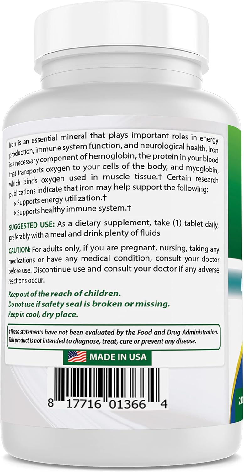 Suplemento de Hierro Best Naturals 65 mg 240 Tabletass Non-GMO Gluten Free