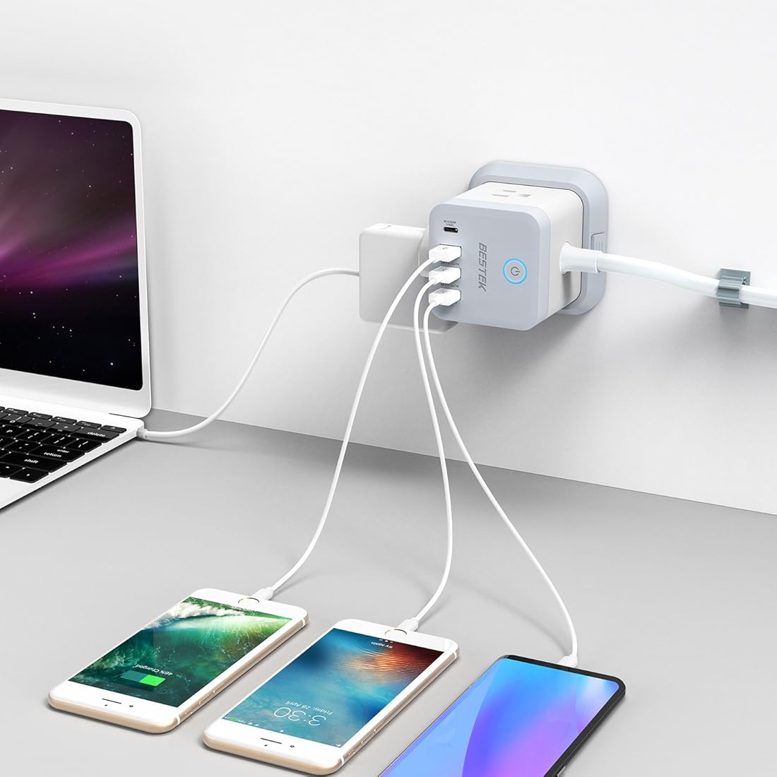 BESTEK Power Strip con USB, extensor de toma de corriente