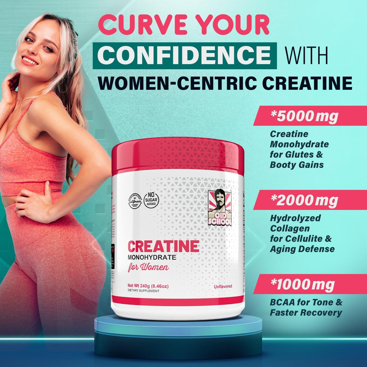 Creatina Monohidratada 5g para Mujeres con Colágeno 240g