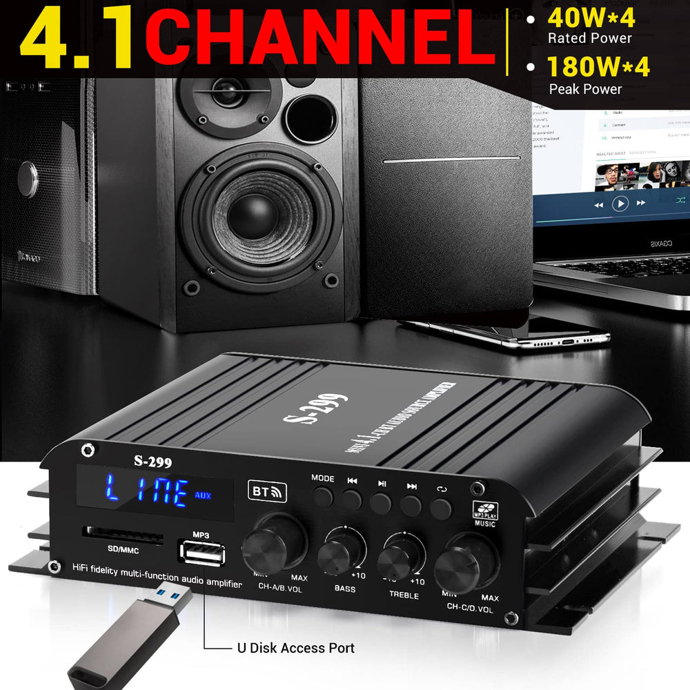 Amplificador de Audio Bluetooth 800W 4.1CH con Subwoofer Activo S299