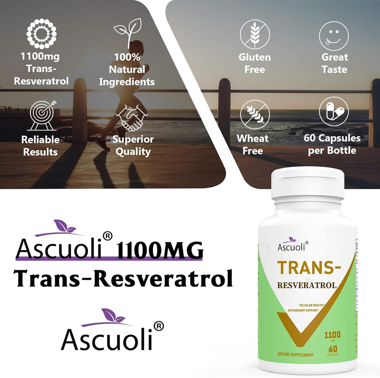 Suplemento Ascuoli 99% Ultra Purity Trans-Resveratrol 1100mg