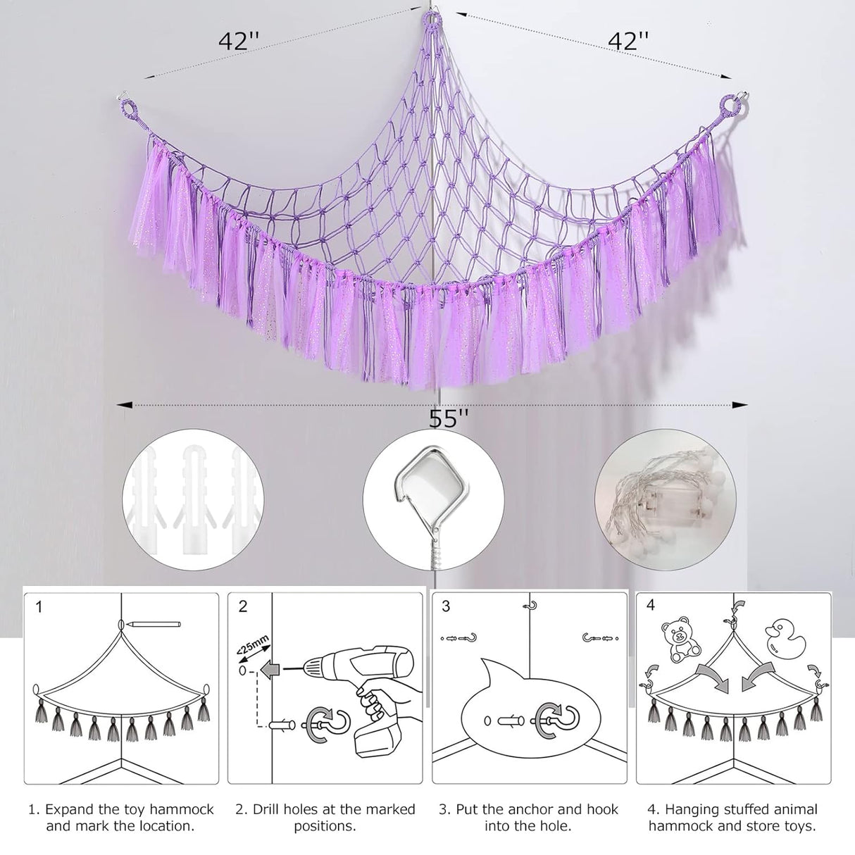 Hamaca de Almacenamiento de Peluches, Boho, Macrame, Modelo Net