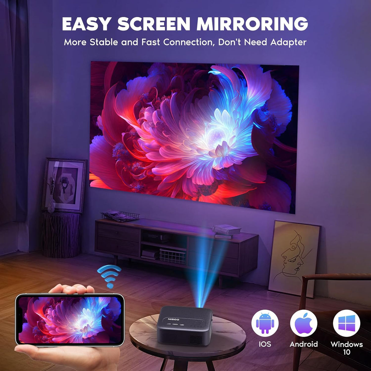 Proyector NISOO 1080P, WiFi, Bluetooth, 700 ANSI, portátil