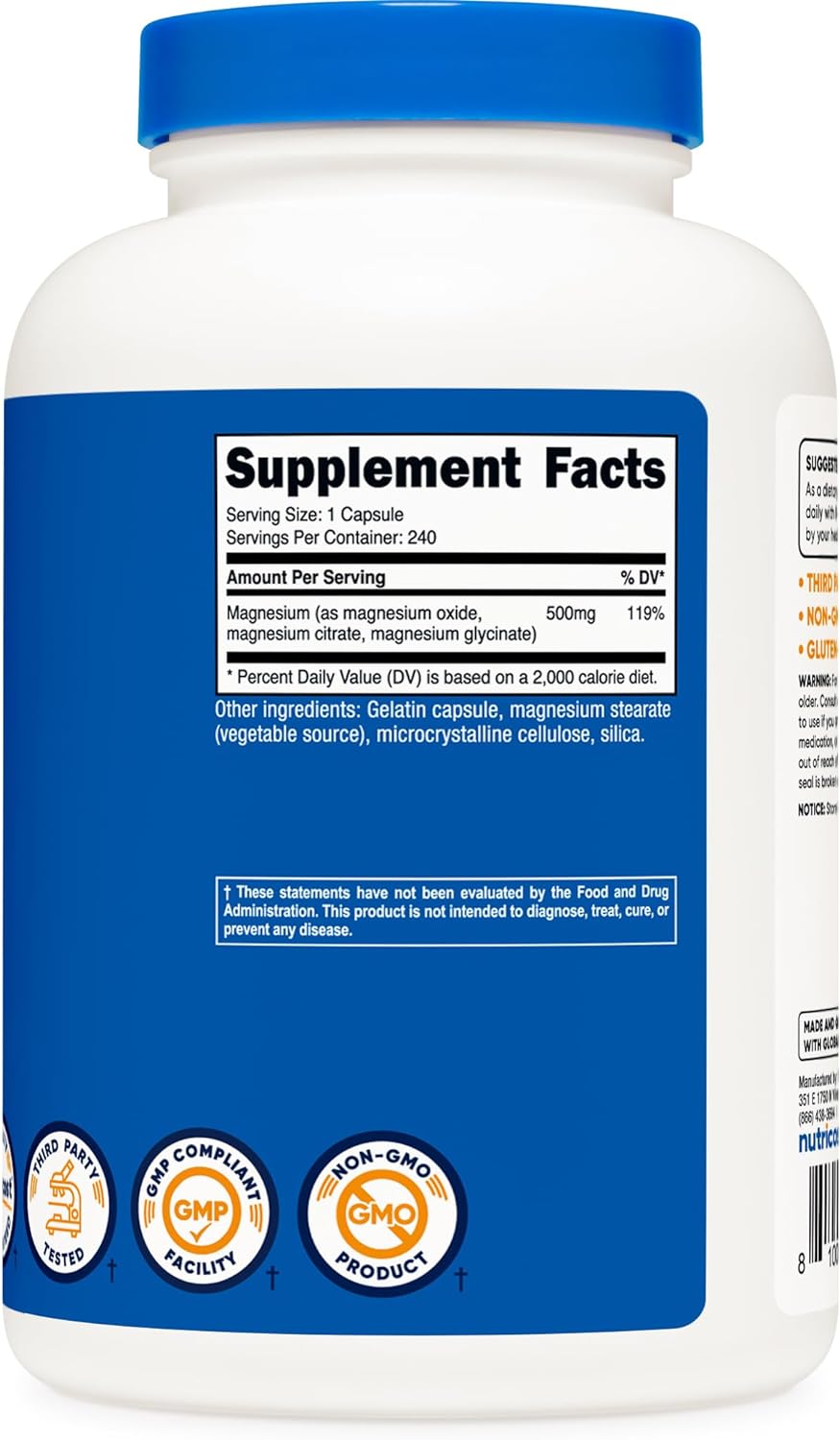 Complejo de Magnesio 500 mg, Óxido, Citrato y Glicinato