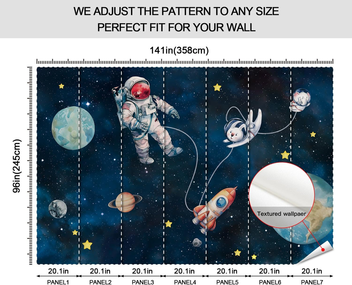 Mural infantil FWIEXA cohete conejo espacio 141x96 (no pegajoso)