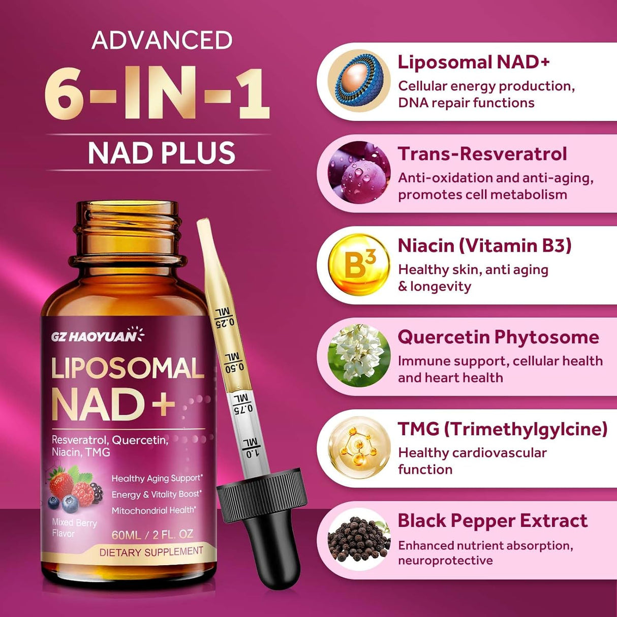 Liposomal NAD Líquido 1200mg - Salud Celular y Antiedad