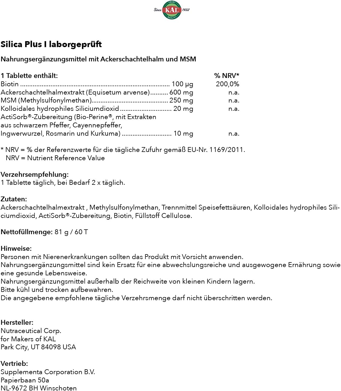 Suplementos Super Silica Plus 60 tabletas
