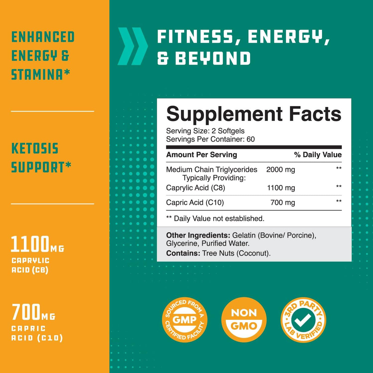 Suplementos de aceite de coco C8 MCT Keto MCT cetogénicas