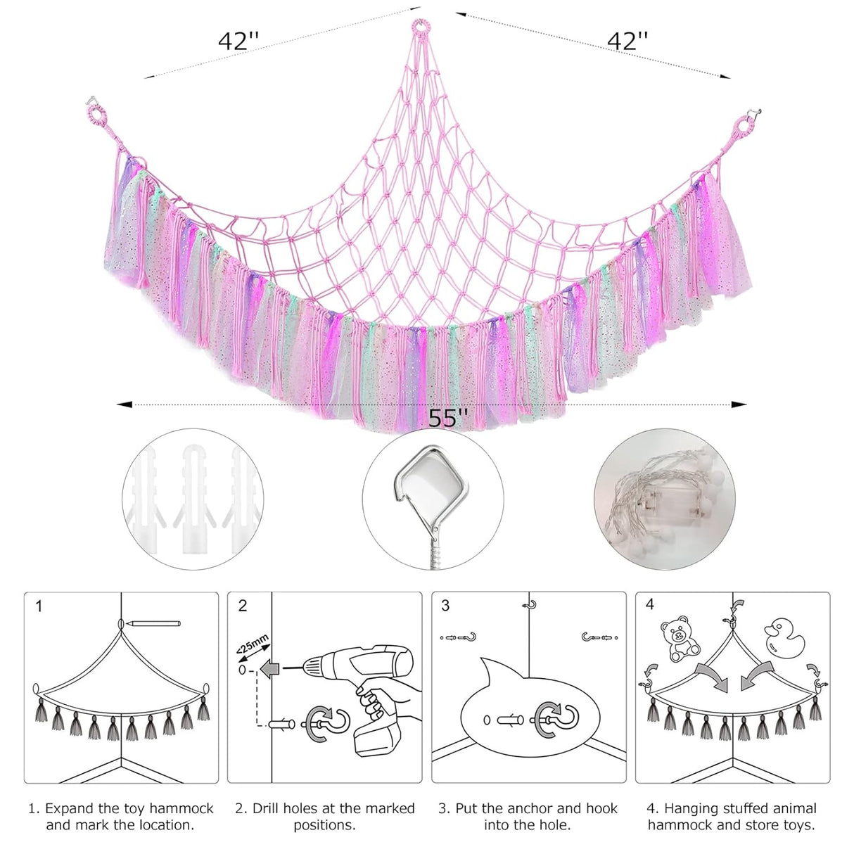 Hamaca de Peluches VISATOR, Macramé Ecológico, 55x42x42
