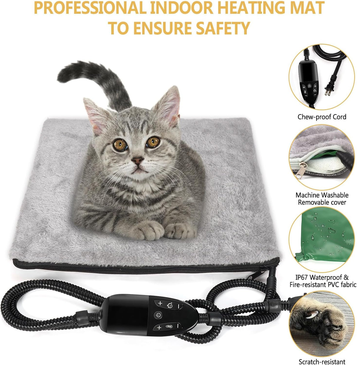 Cama Térmica para Gatos, Casa Plegable con Almohadilla Caliente