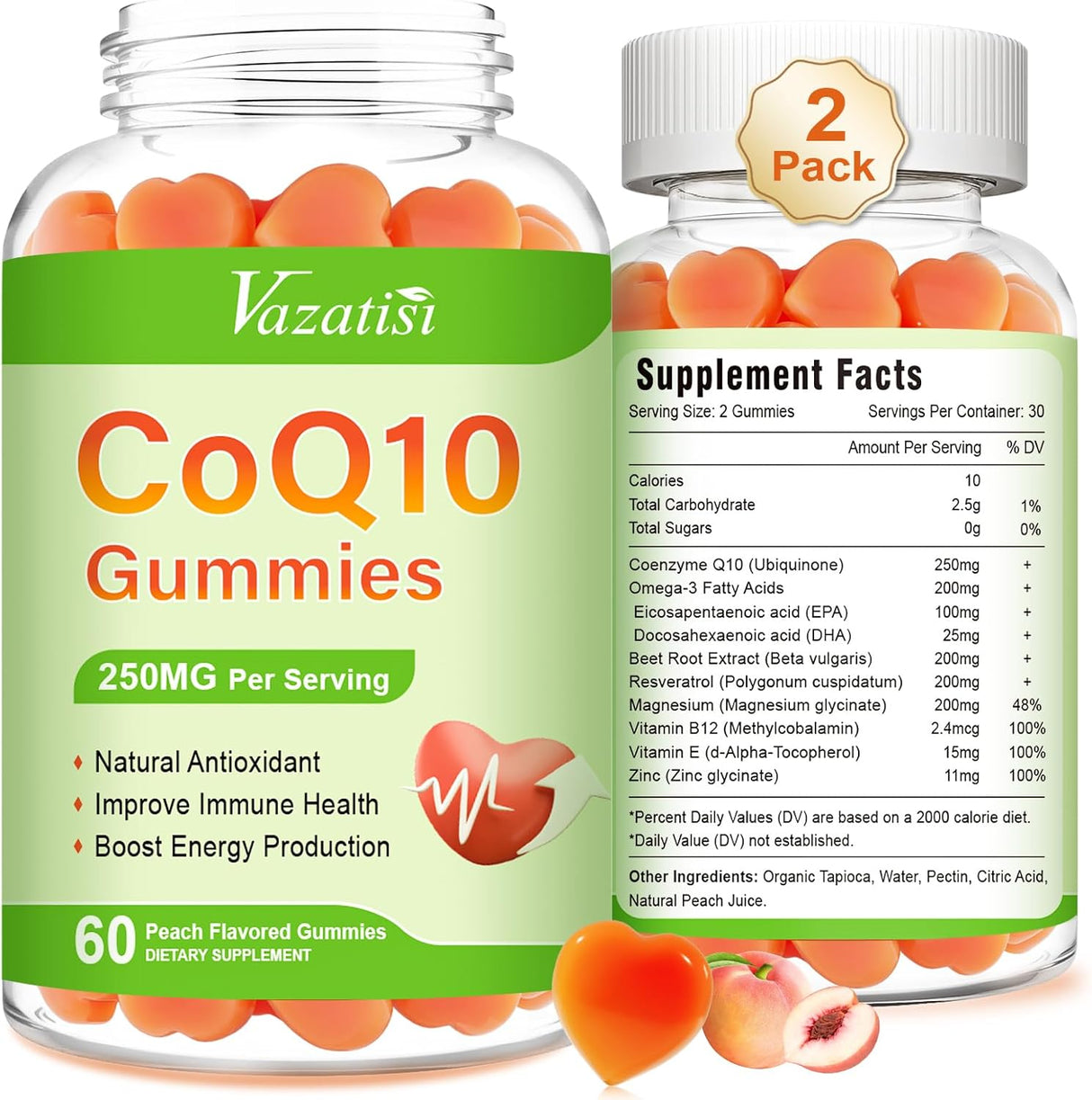 Pack de 2 Gummies CoQ10 con Omega-3, Magnesio y B12, 120 cápsulas