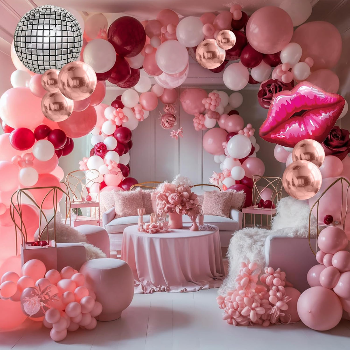 Arco Decorativo para Fiesta con Globos y Bolas de Disco