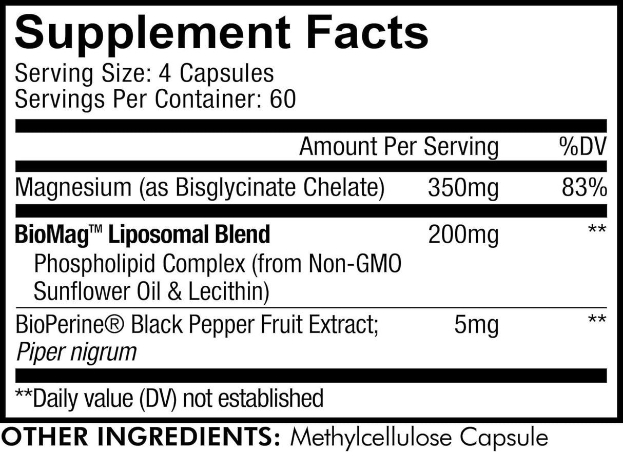 Suplemento de glicinato de magnesio liposomal 240 unidades