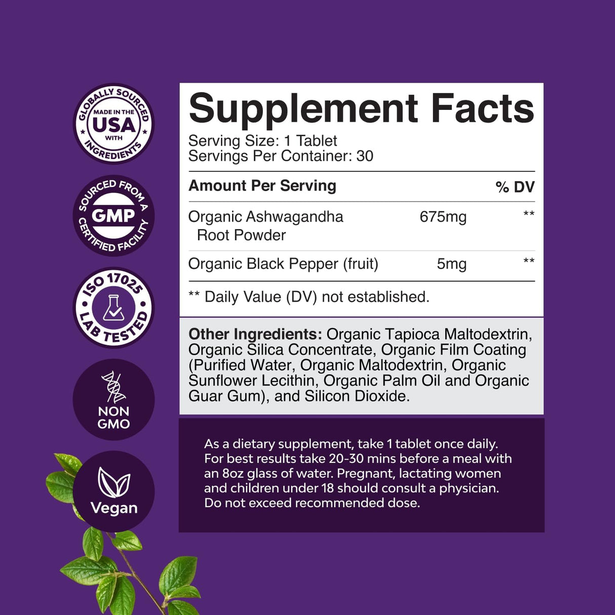 Suplementos de Ashwagandha Natures Craft - Vegan, 30 Tablet.