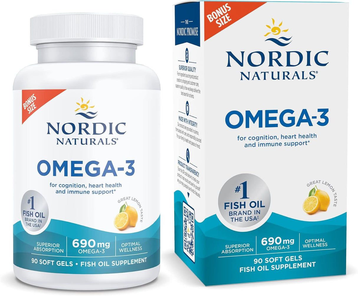 Suplemento Omega-3, sabor a limón, 90 geles suaves 690 mg