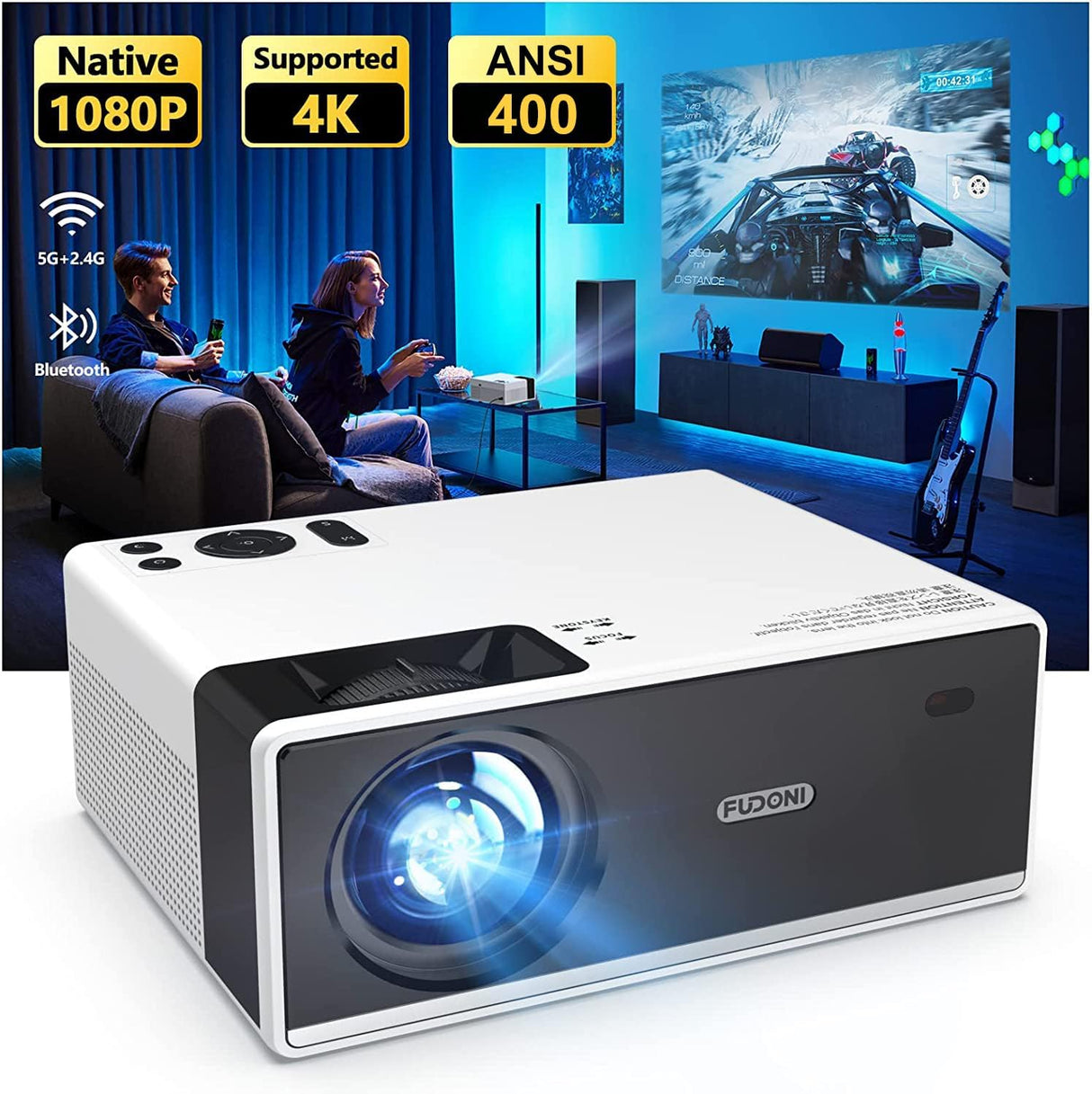 Proyector FUDONI 4K Portátil WiFi Bluetooth 18000L HD 1080P