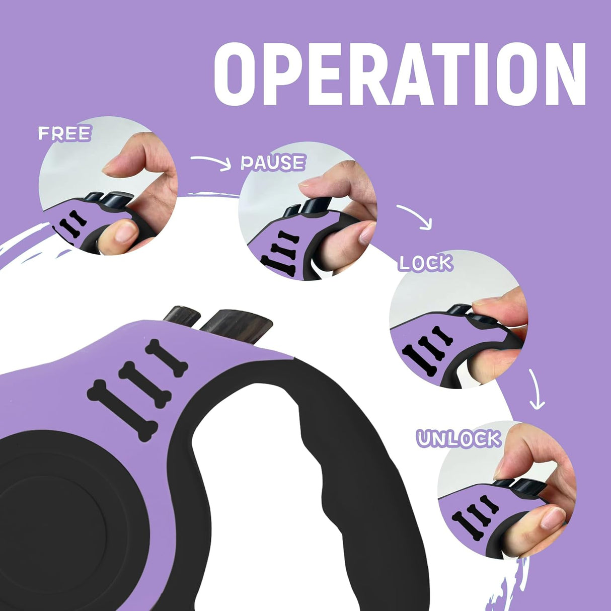 Correa Retráctil Automática para Perros, Mango Antideslizante