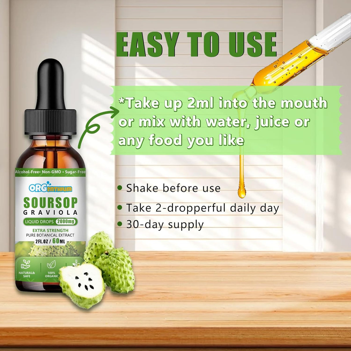 Soursop Graviola Líquido Apoyo Celular, Inmuno y Sueño 2oz