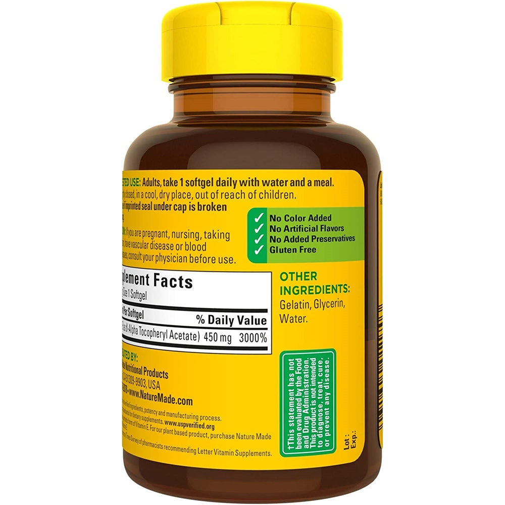 Suplemento Vitamina E 450 mg soporte antioxidante 60 und