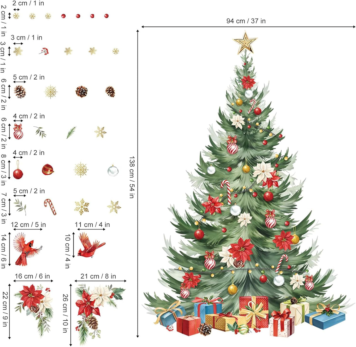 Calcomanías de Navidad Decalmile, árbol y flores, decoración