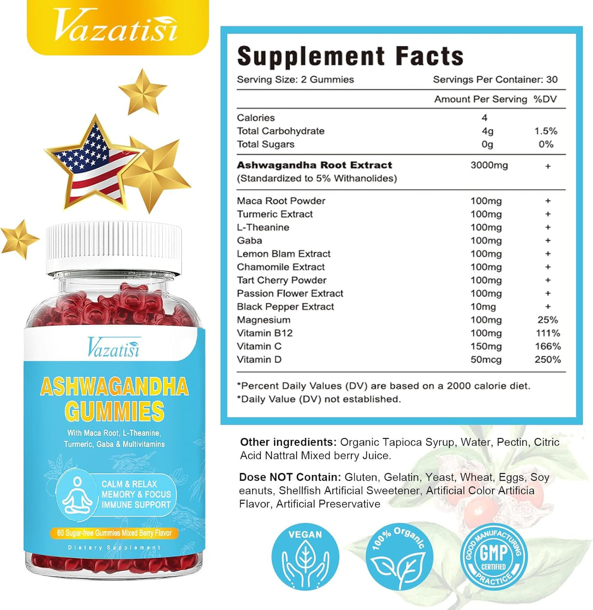 Suplemento Gomitas de Ashwagandha sin azúcar raíz de maca