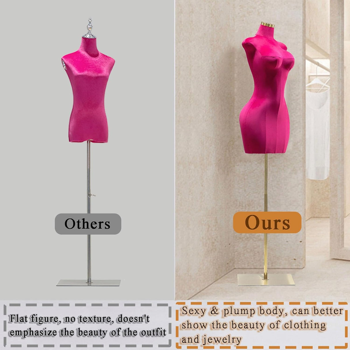 Maniquí Torso Femenino Plump, Ajustable 61-76.8in, Modelo 3/4