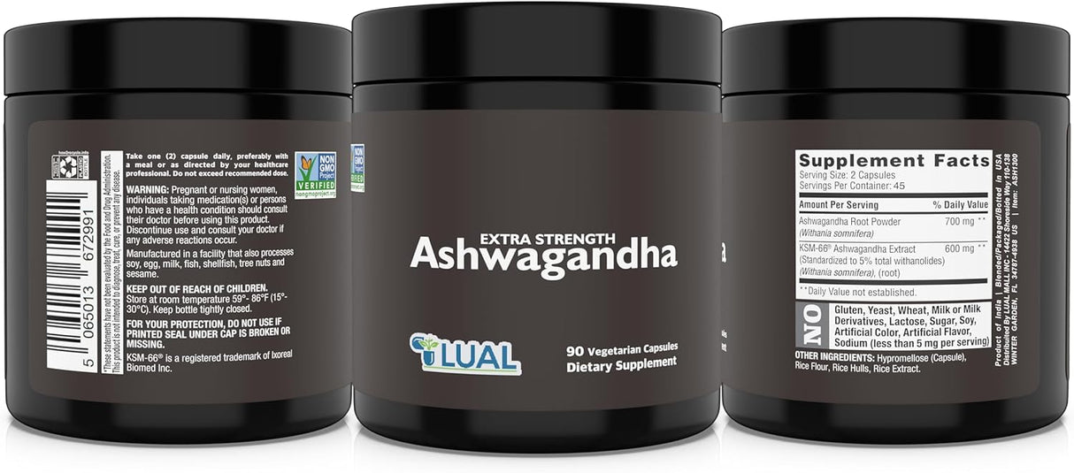 Suplemento Ashwagandha LUAL KSM 66 - 600mg Extracto 700mg