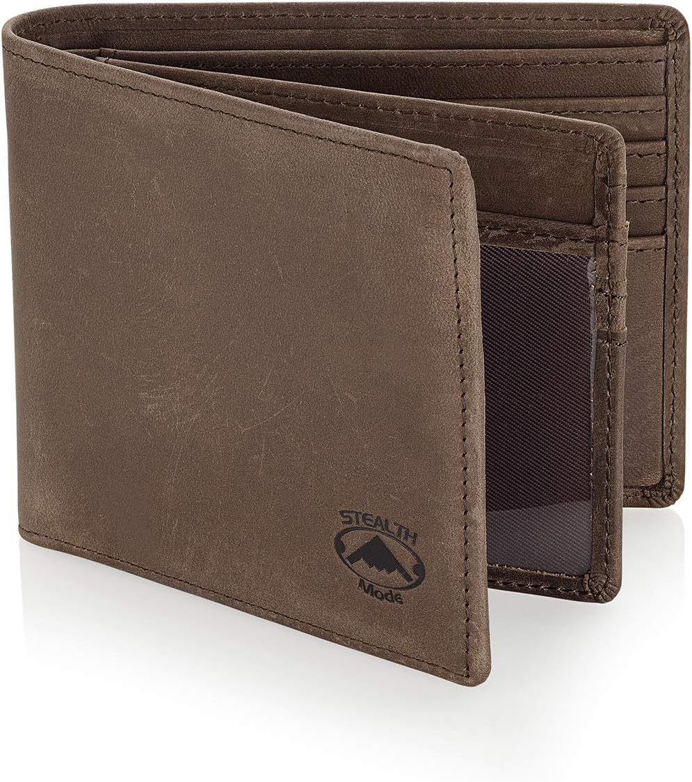 Billetera Bifold de Cuero para Hombre con Ventana de ID y RFID