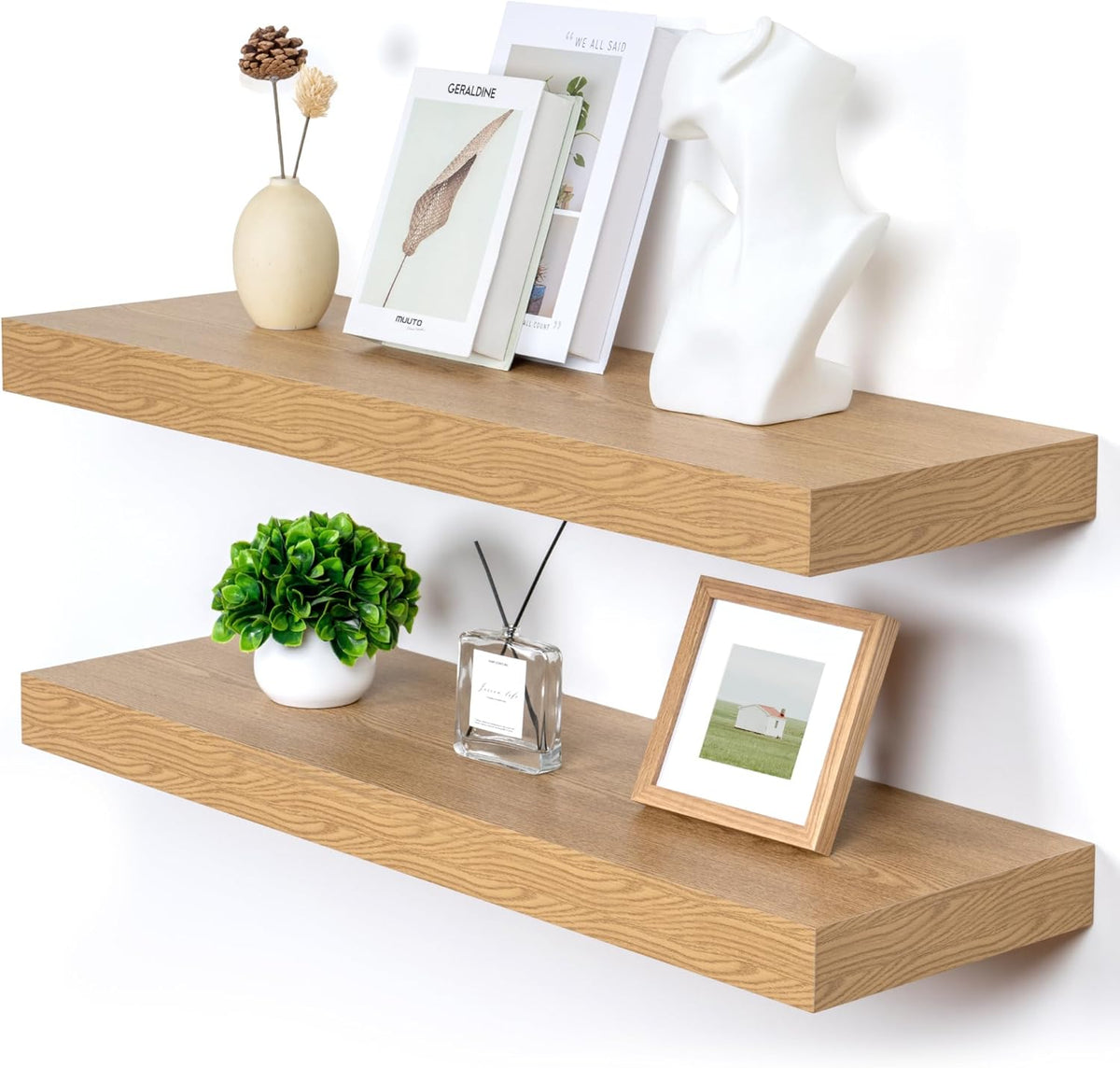 Estanterías Flotantes Profundas, Juego de 2, 36x12, Roble