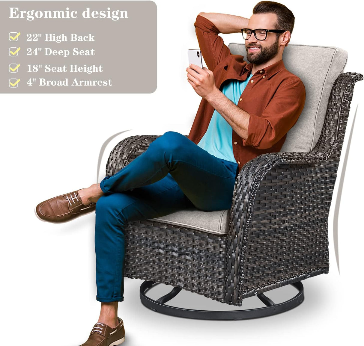 Belord Sofá seccional de muebles de exterior, sofá en forma de L, juego de mimbre para patio con 2 sillas deslizantes giratorias, juegos de conversación de ratán de 7 piezas con cojín beige para terraza, patio trasero, terraza y solárium