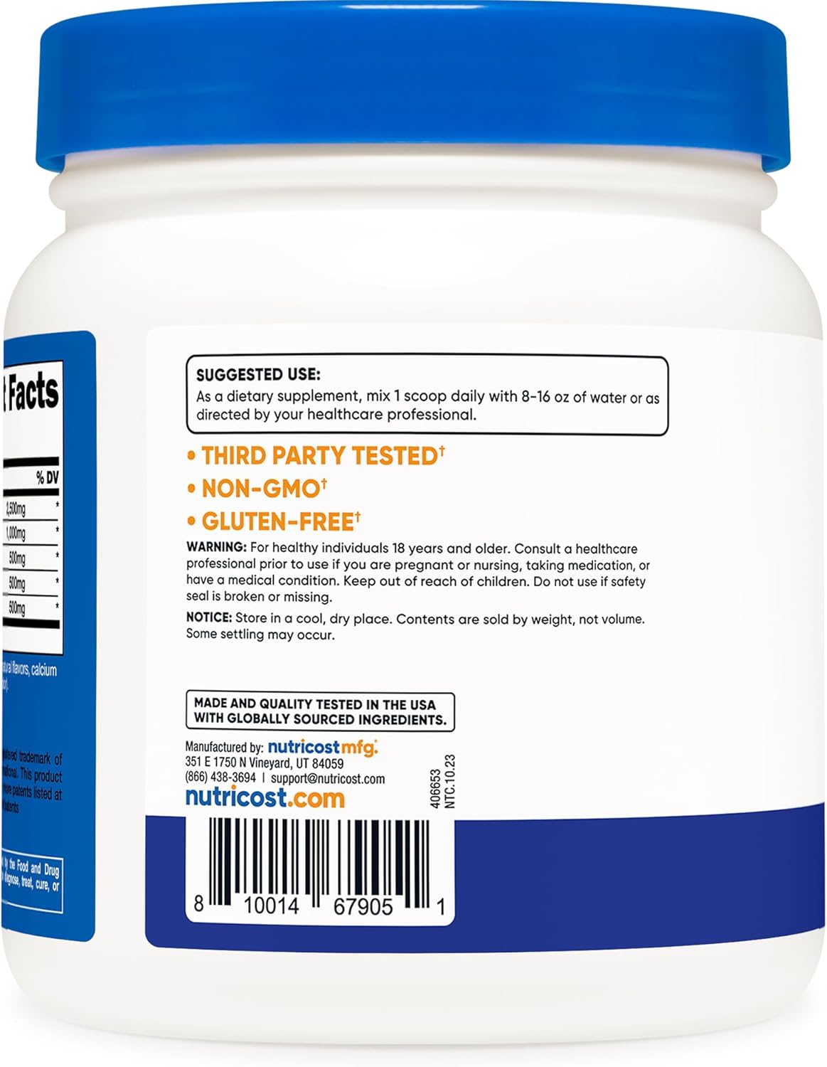 Complejo L-Arginina Nutricost - 60 Porciones, Sin Gluten, No GMO