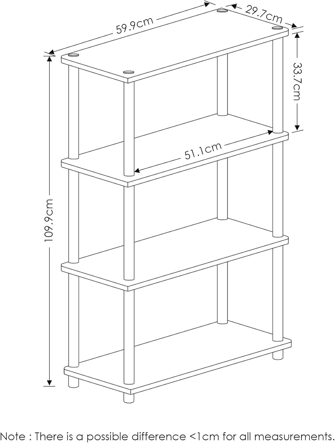Estante multifuncional 4 niveles Furinno, tubos redondos, modelo TT-4T