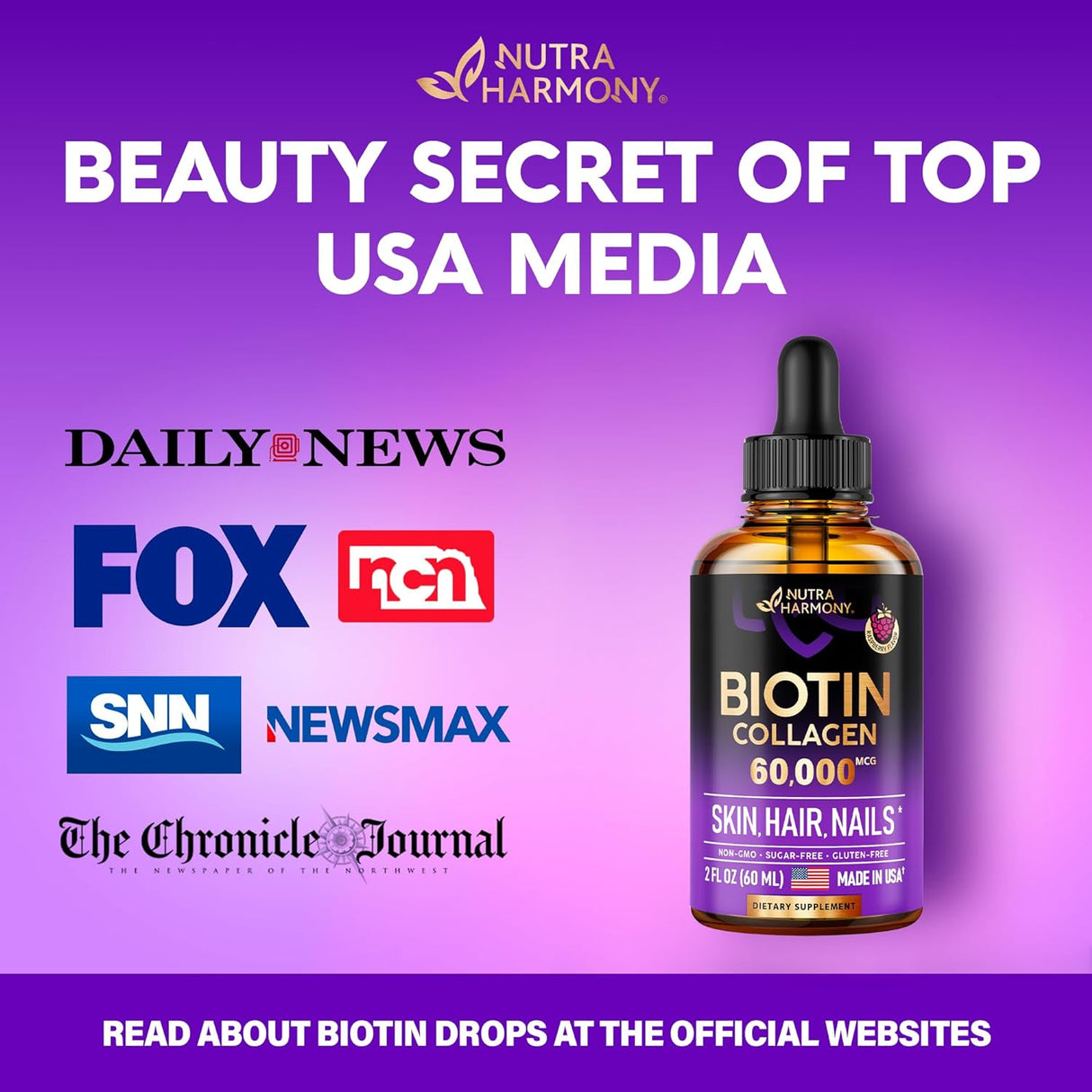 Biotina y colágeno líquidos, crecimiento capilar, uñas y piel