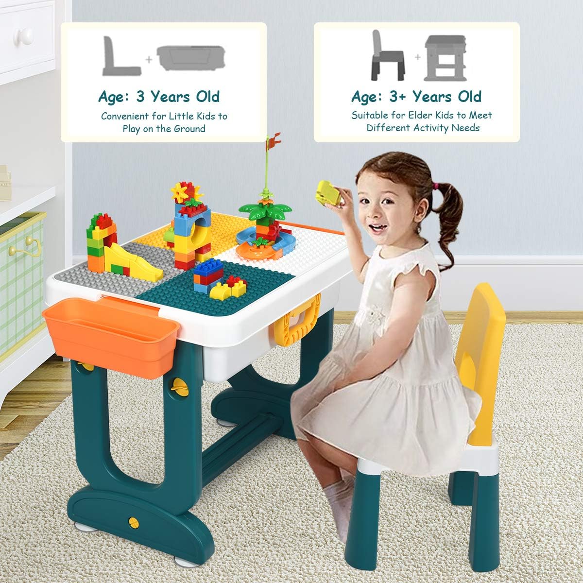 Juego de mesa y silla 5 en 1 para niños de bloques Costzon