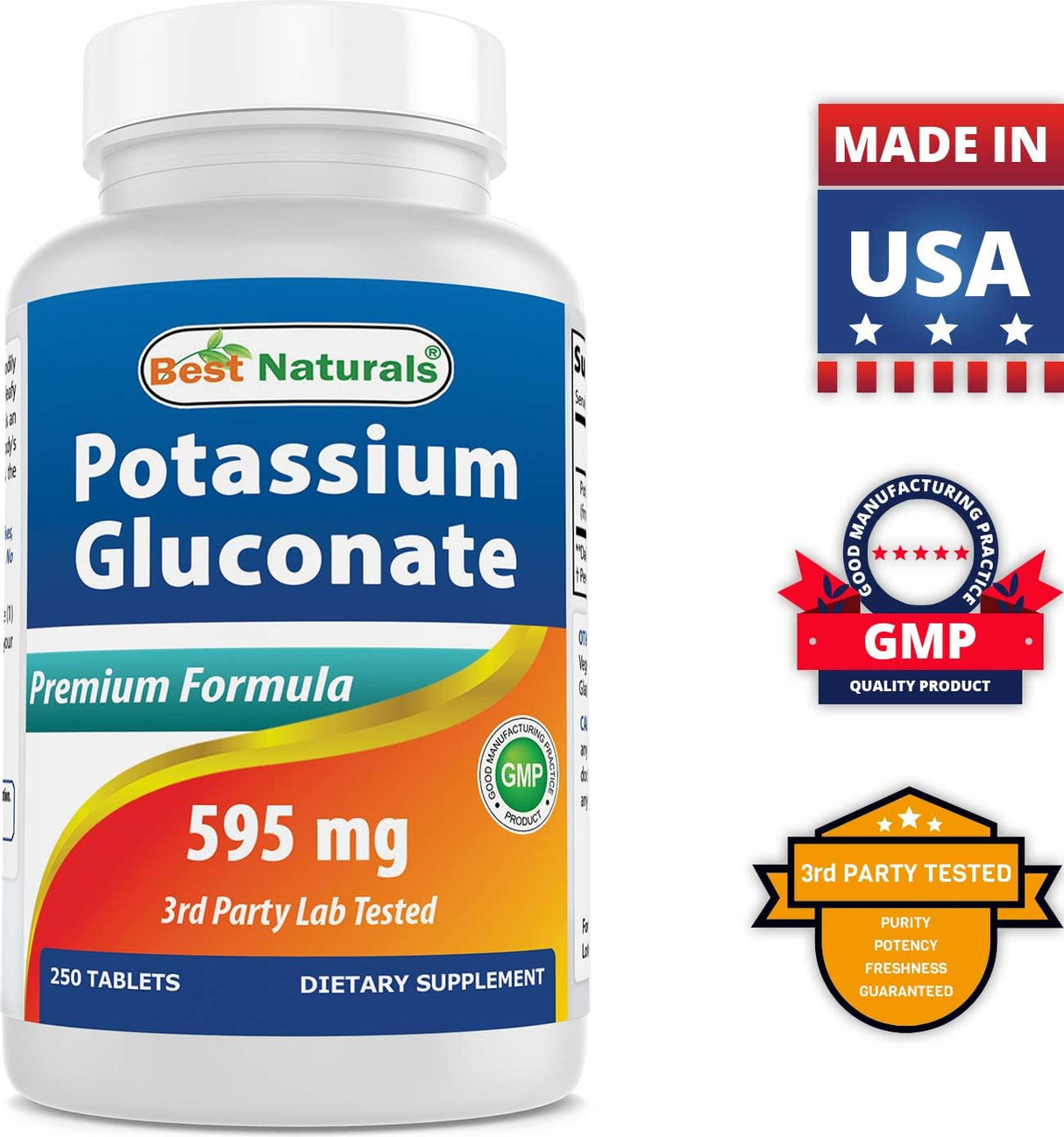 Suplemento de gluconato de potasio 595 mg 250 unidades