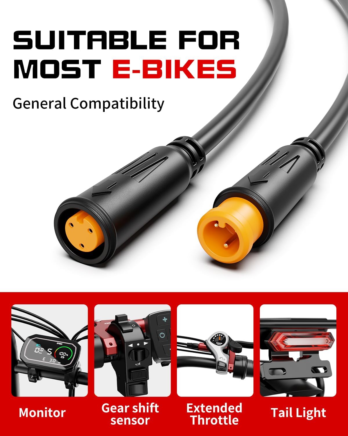 Cable de extensión para bicicleta eléctrica, impermeable, 2/3/4/5Pin