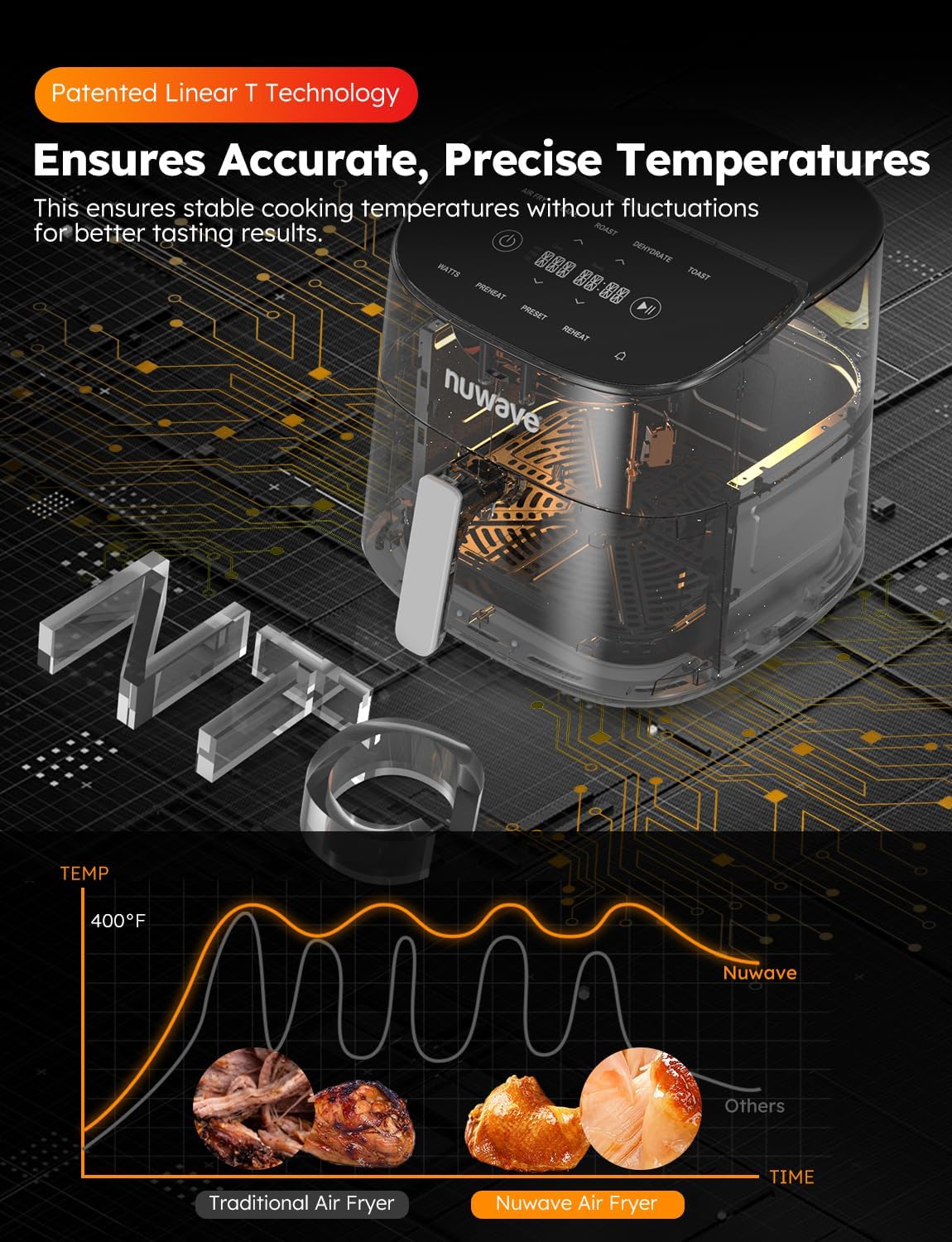 Freidora de Aire Nuwave Brio Plus 8 Qt, 5 Funciones, 100 Presets