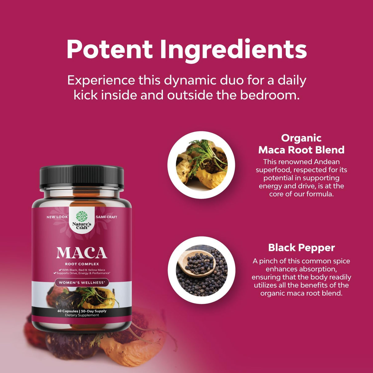 Cápsulas de raíz de maca para mujeres equilibrio hormonal