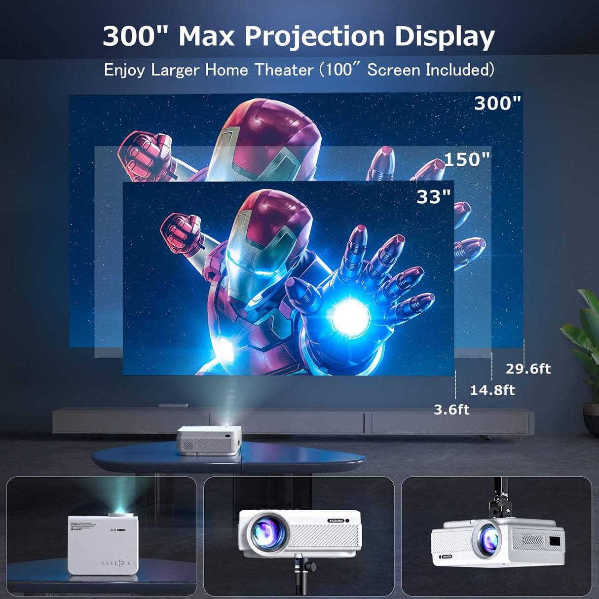 Proyector FUDONI 1080P 15000L WiFi Bluetooth, modelo portátil