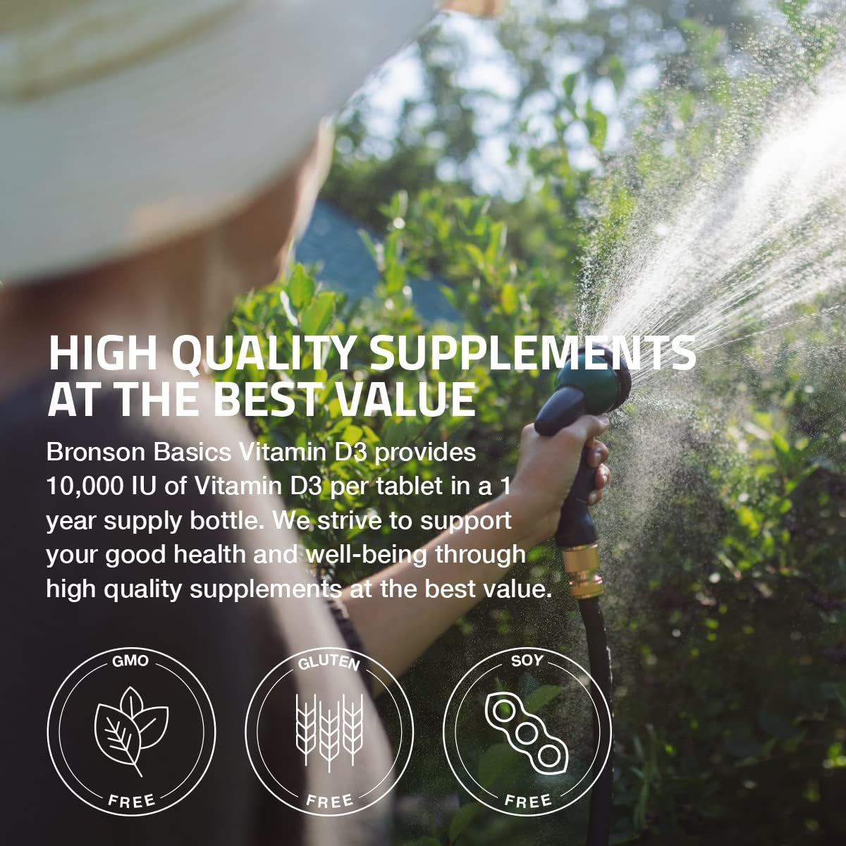 Suplemento de Vitamina D3 10,000 IU Bronson 360 Tabletas Non-GMO