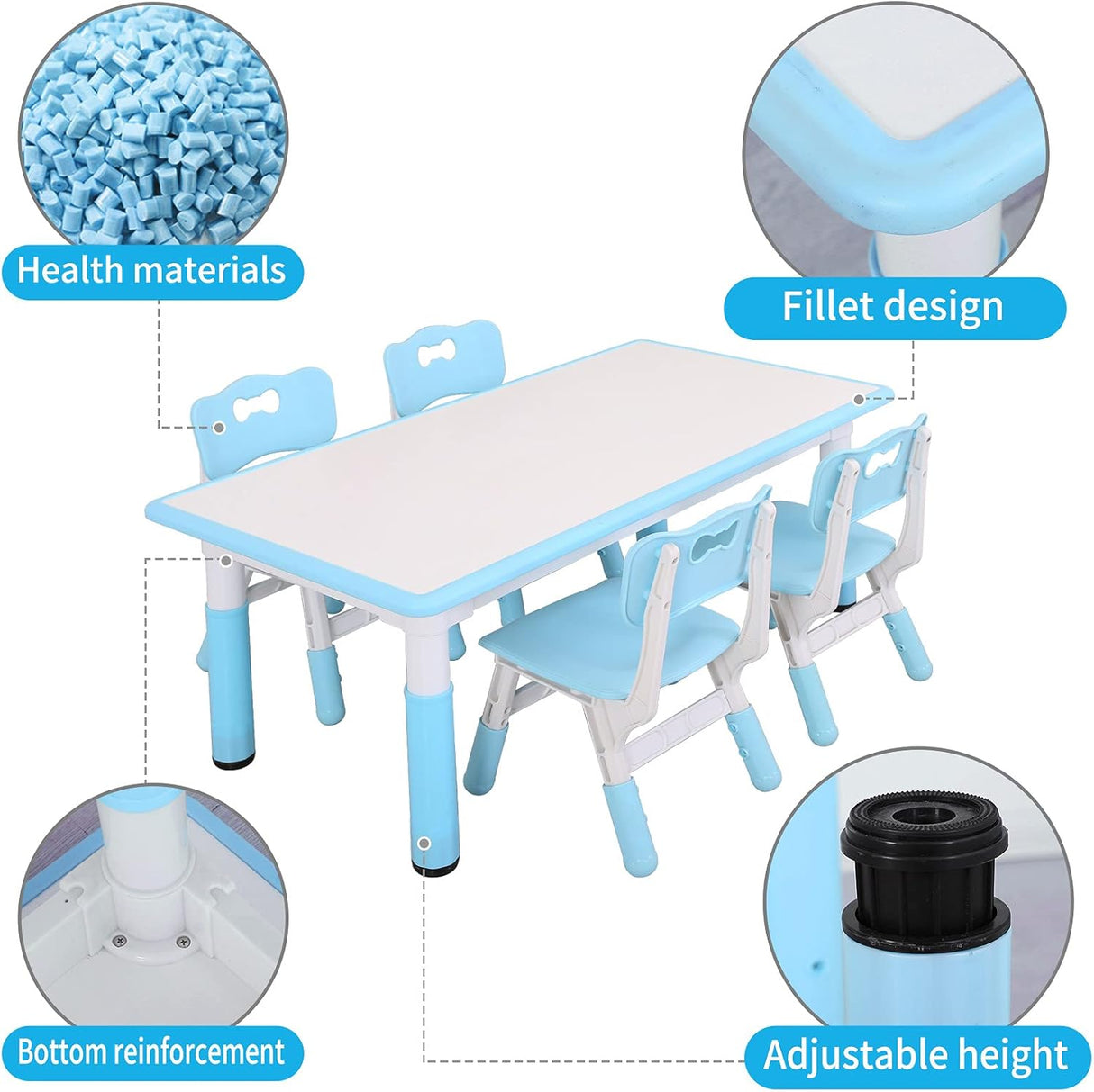 Juego de mesa y sillas de estudio para niños con 4 asientos