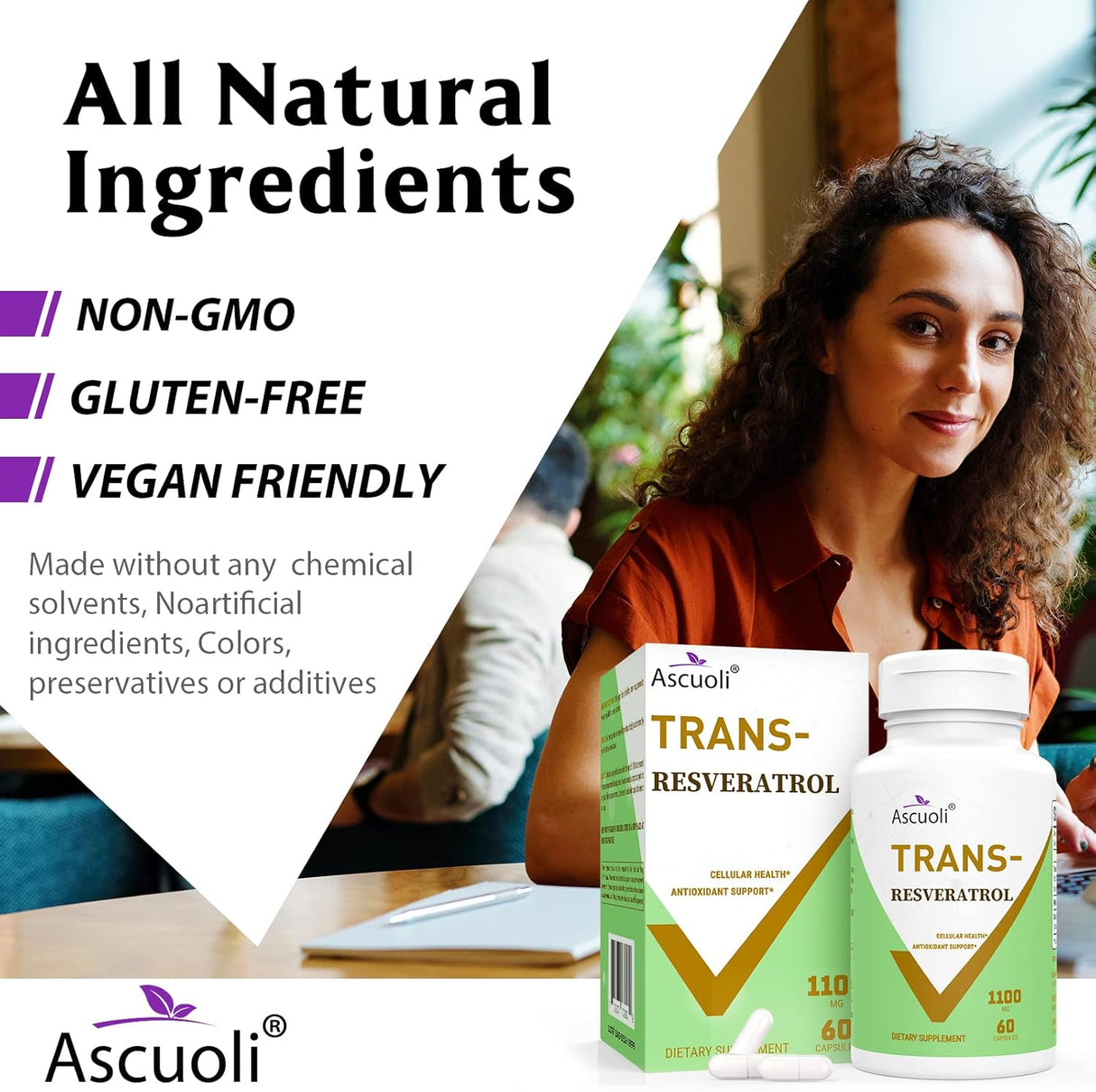 Suplemento Ascuoli 99% Ultra Purity Trans-Resveratrol 1100mg