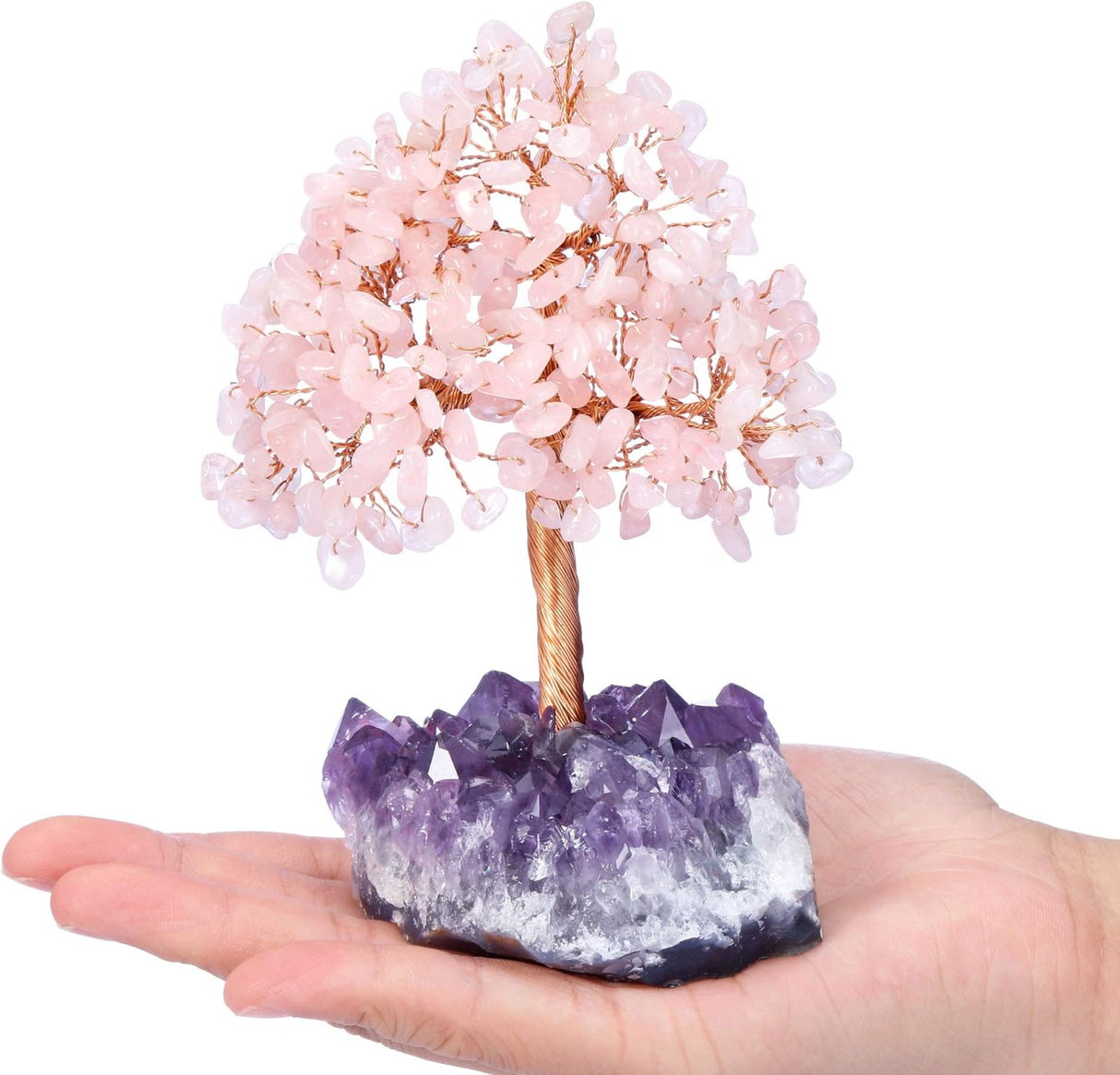 Jovivi Árbol de dinero de cristal curativo de cuarzo rosa .