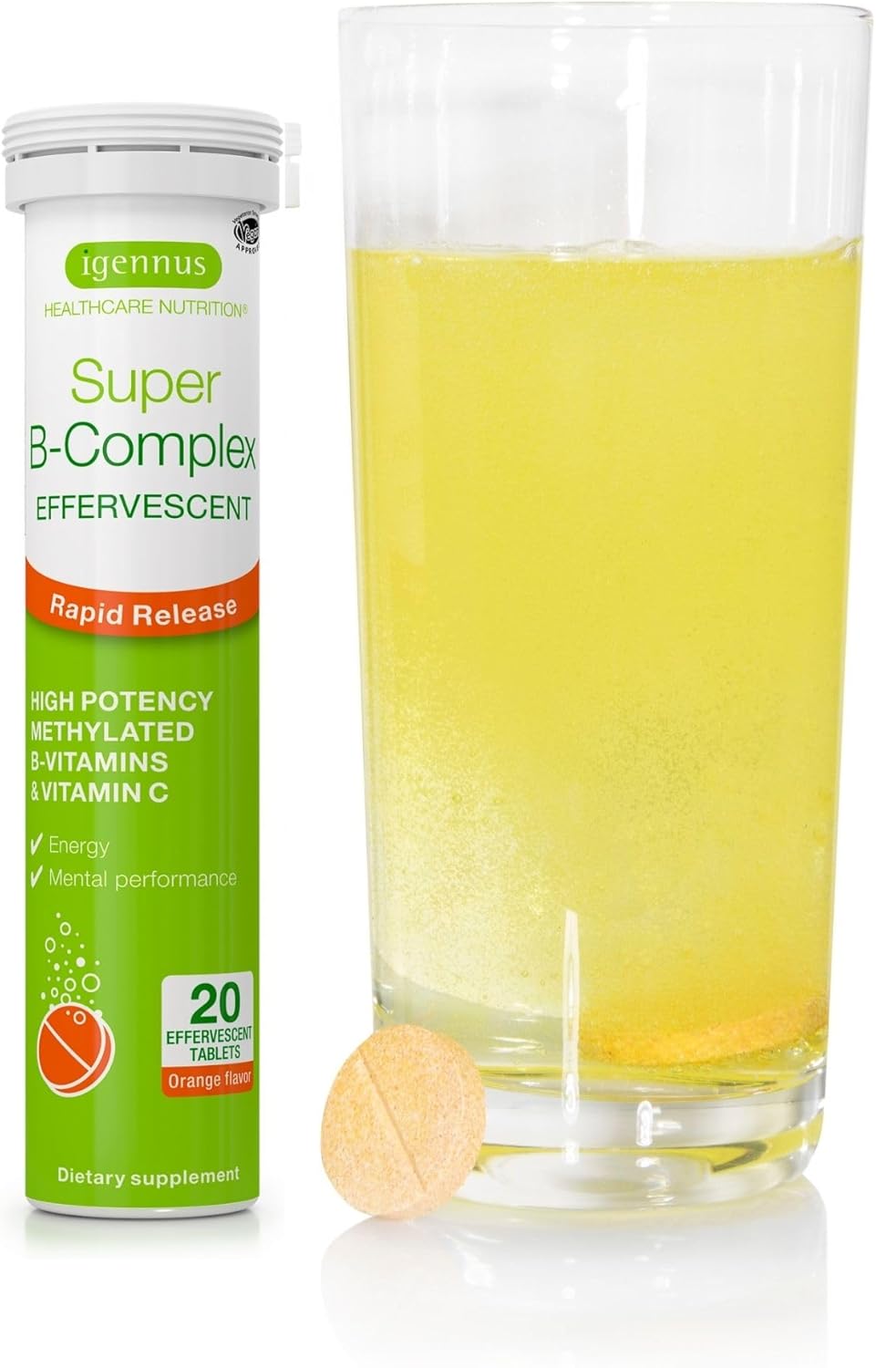 Igennus B-Complex Líquido Methylado, Energía Rápida, Vegan, 20 Comprimidos