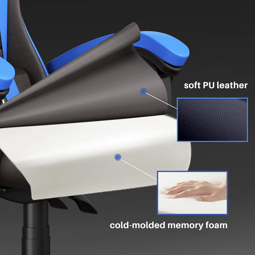 Silla Gamer de piel sintética, Azul con Negro Bigzzia