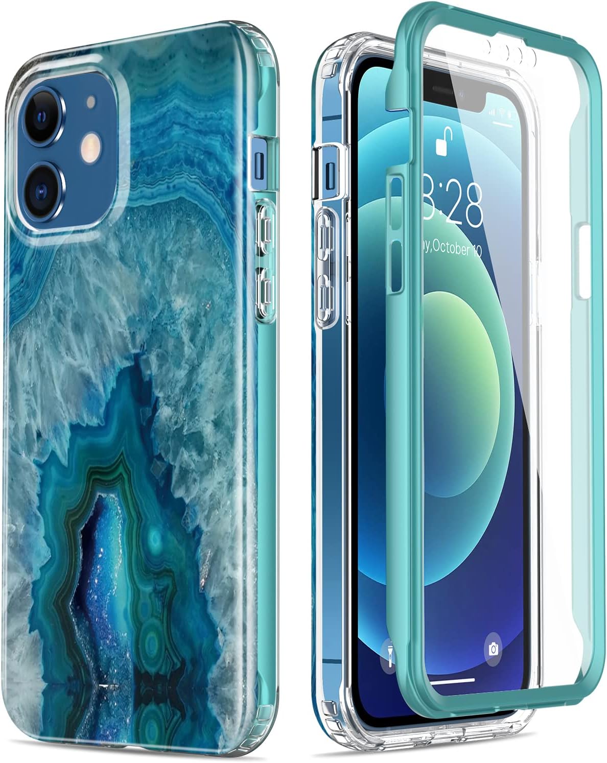 ESDOT Funda para iPhone 12, iPhone 12 Pro con protector de pantalla integrado, funda resistente con diseños de moda para mujeres y niñas, funda protectora para iPhone 12/12 Pro de 6.1 pulgadas, piedra de ágata