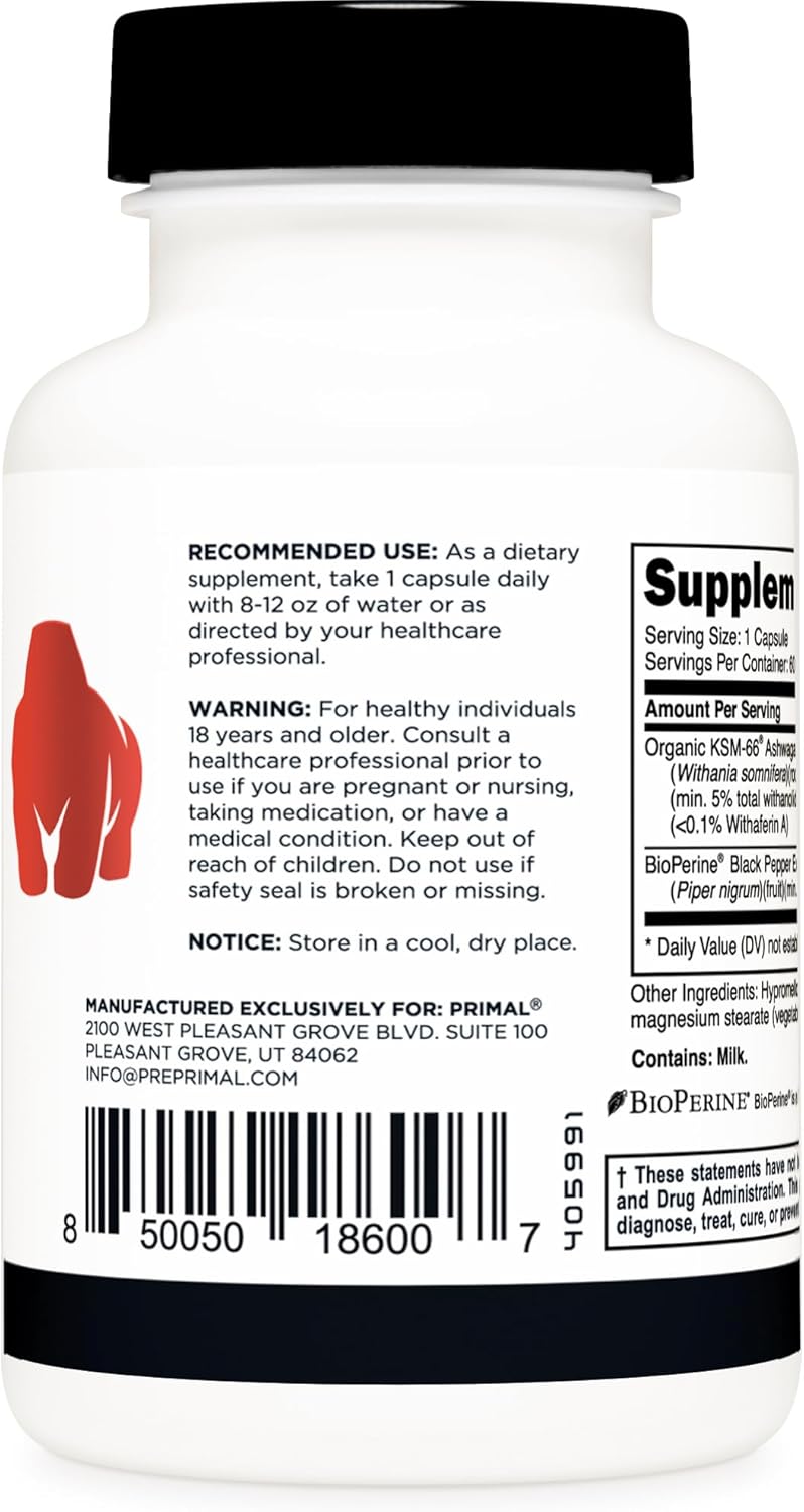 Cápsulas de Ashwagandha KSM-66 Primal | 600 mg | 60 Servings