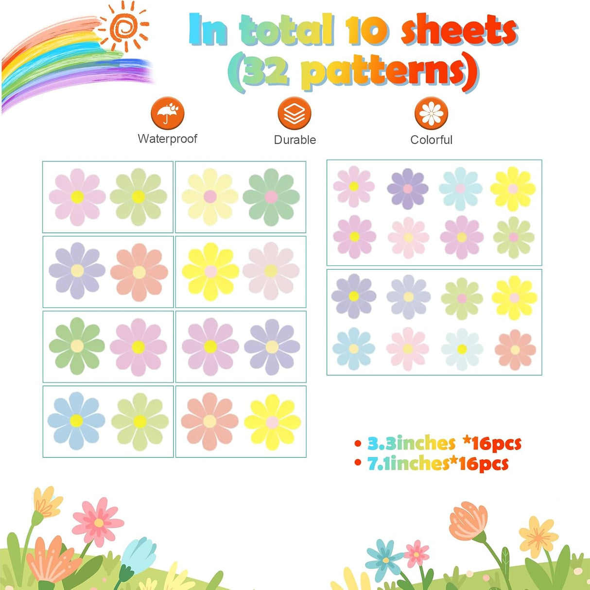 32 Pcs Pegatinas de Flores para Pared - Decoración Infantil