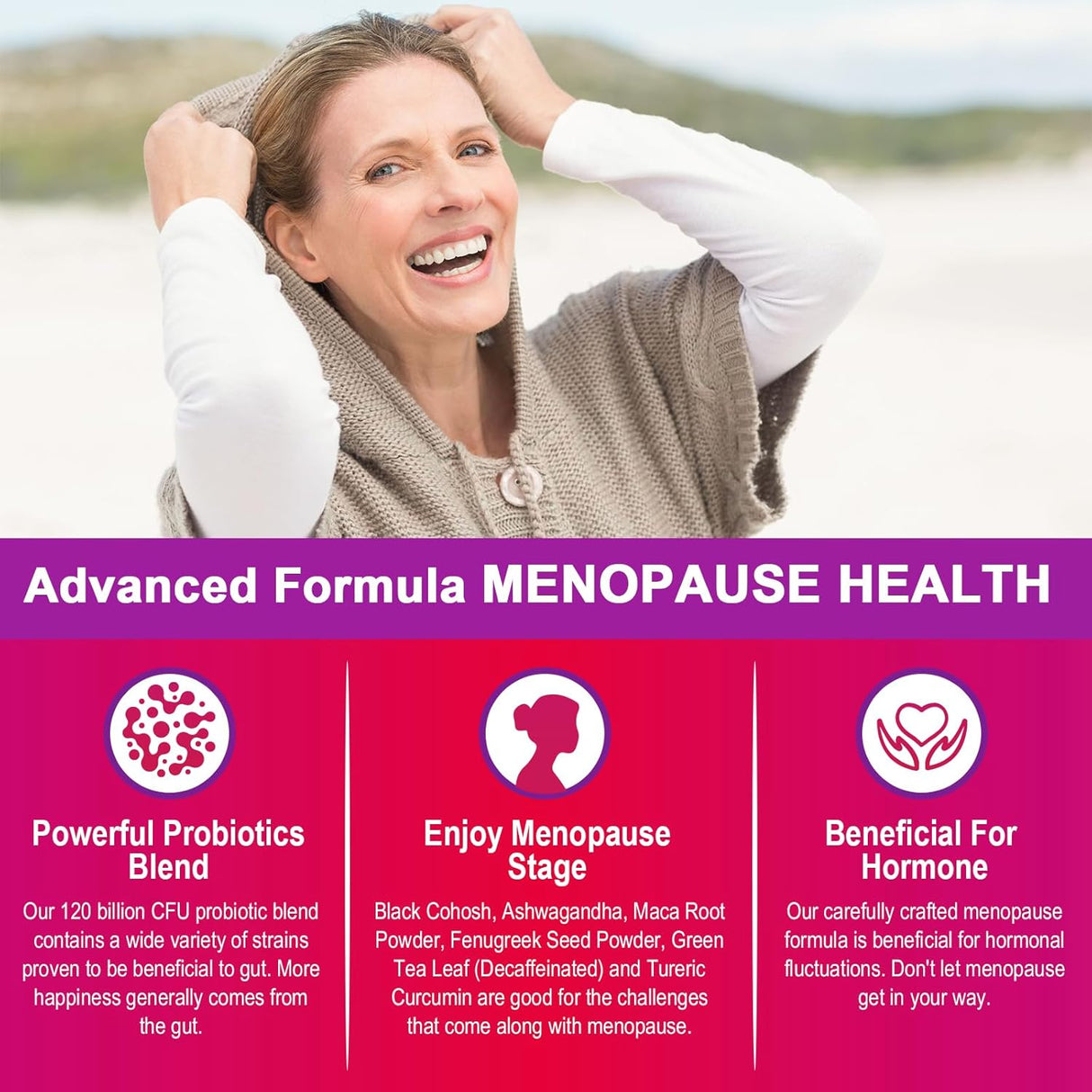 Suplemento de Menopausia, 120 Mil Millones CFU, Probióticos Naturales, 60 Cápsulas